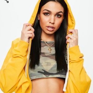 Yellow Cropped Zip Up Hoodie